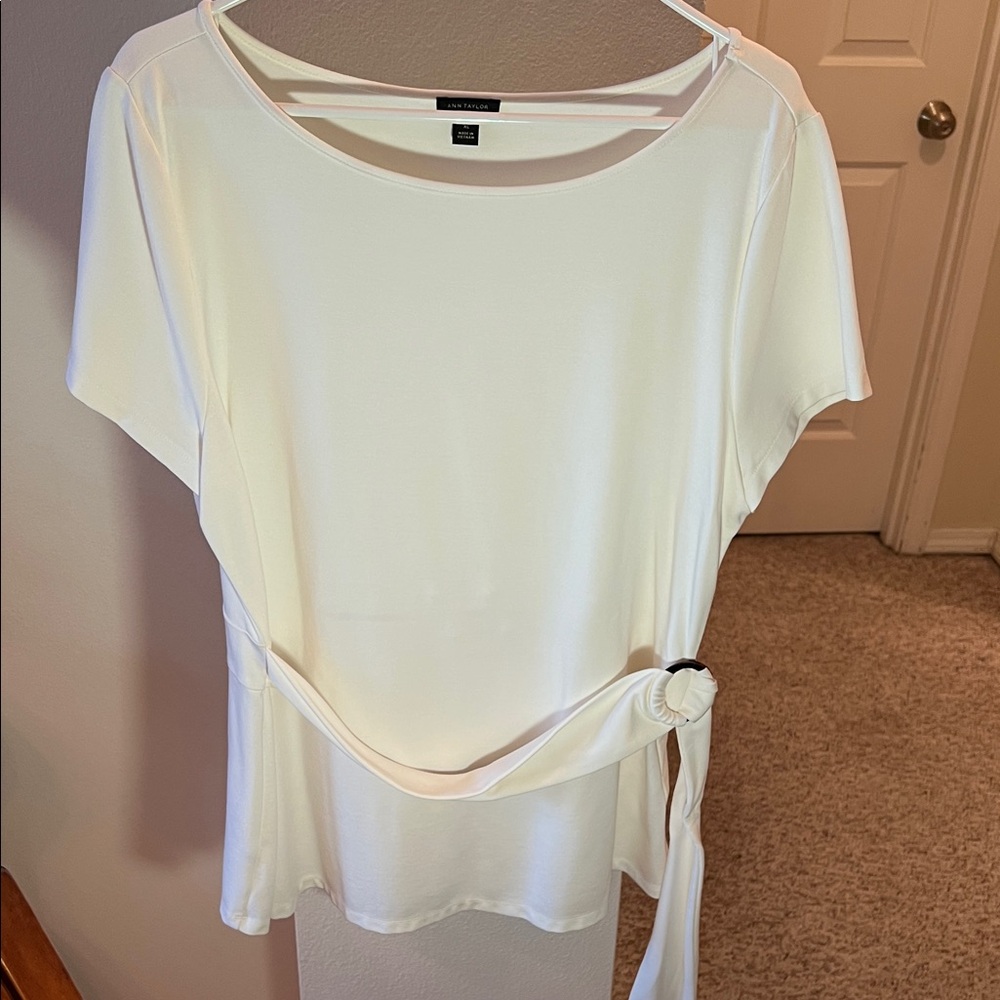 NWOT: Ann Taylor Cream Knit Blouse with Side Tie